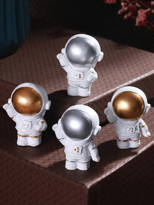 White & Silver-Toned 4 Pieces Astronaut Miniature Figurine Showpieces