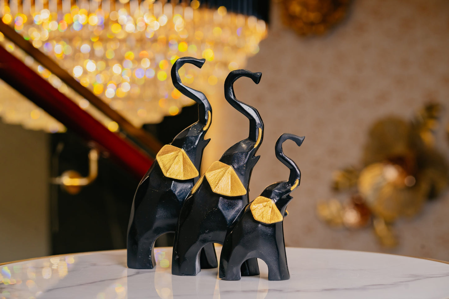 The Trumpeting Elephants - Set of 3 (Black Gold)