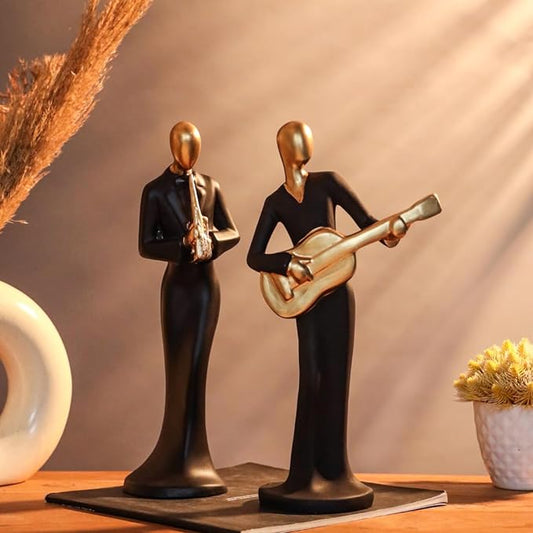 Set of 2 Musical Ladies Playing Instrument Statues