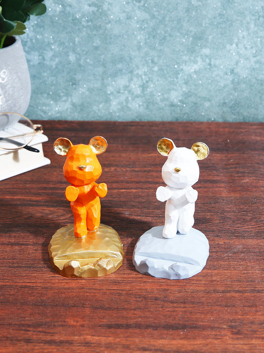 White & Orange 2-Pieces Mobile Phone Stand Holder Showpiece