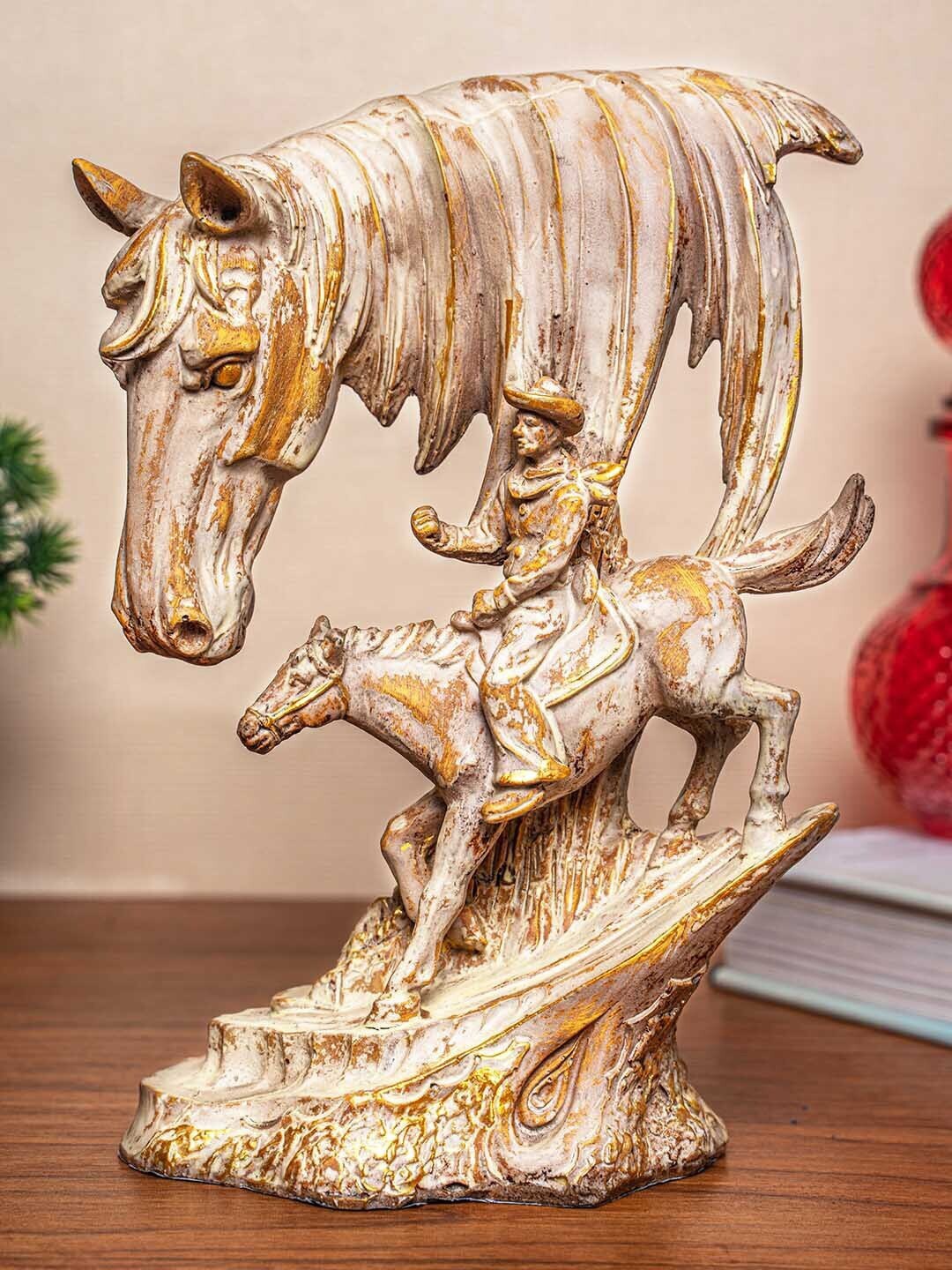 Gold-Toned & Beige Horse Statue Figurine