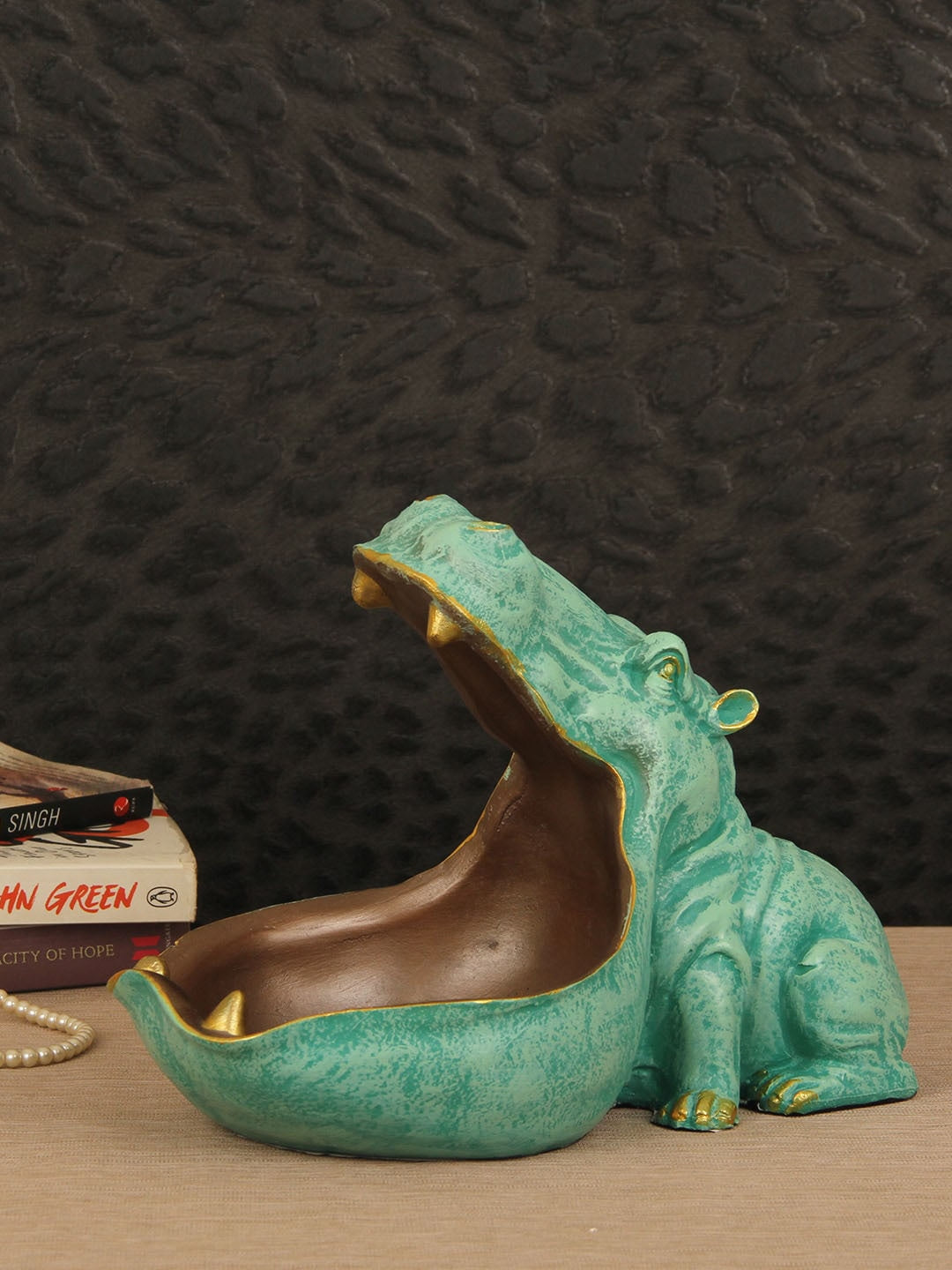 Green and Brown Decorative Hippo Showpiece