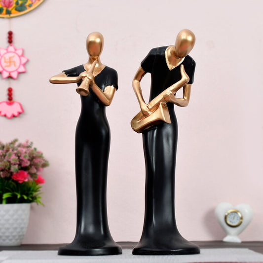 Set of 2 Musical Lady Playing Saxophone and Clarinet Showpiece