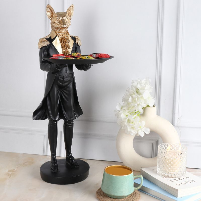 BLACK GOLD WOLF DECOR WITH TRAY