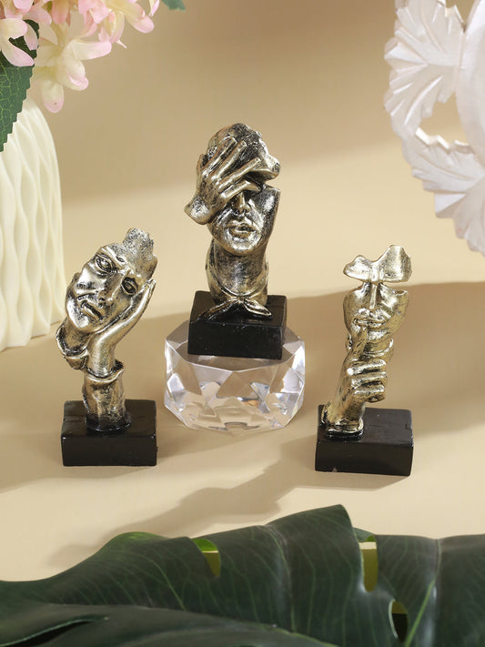 Silver-Toned & Brown 3 Pieces Human Face Figurine Showpieces